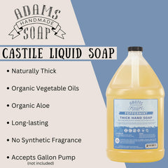 Adams Handmade Soap Peppermint Castile ingredients label highlights organic oils and aloe.