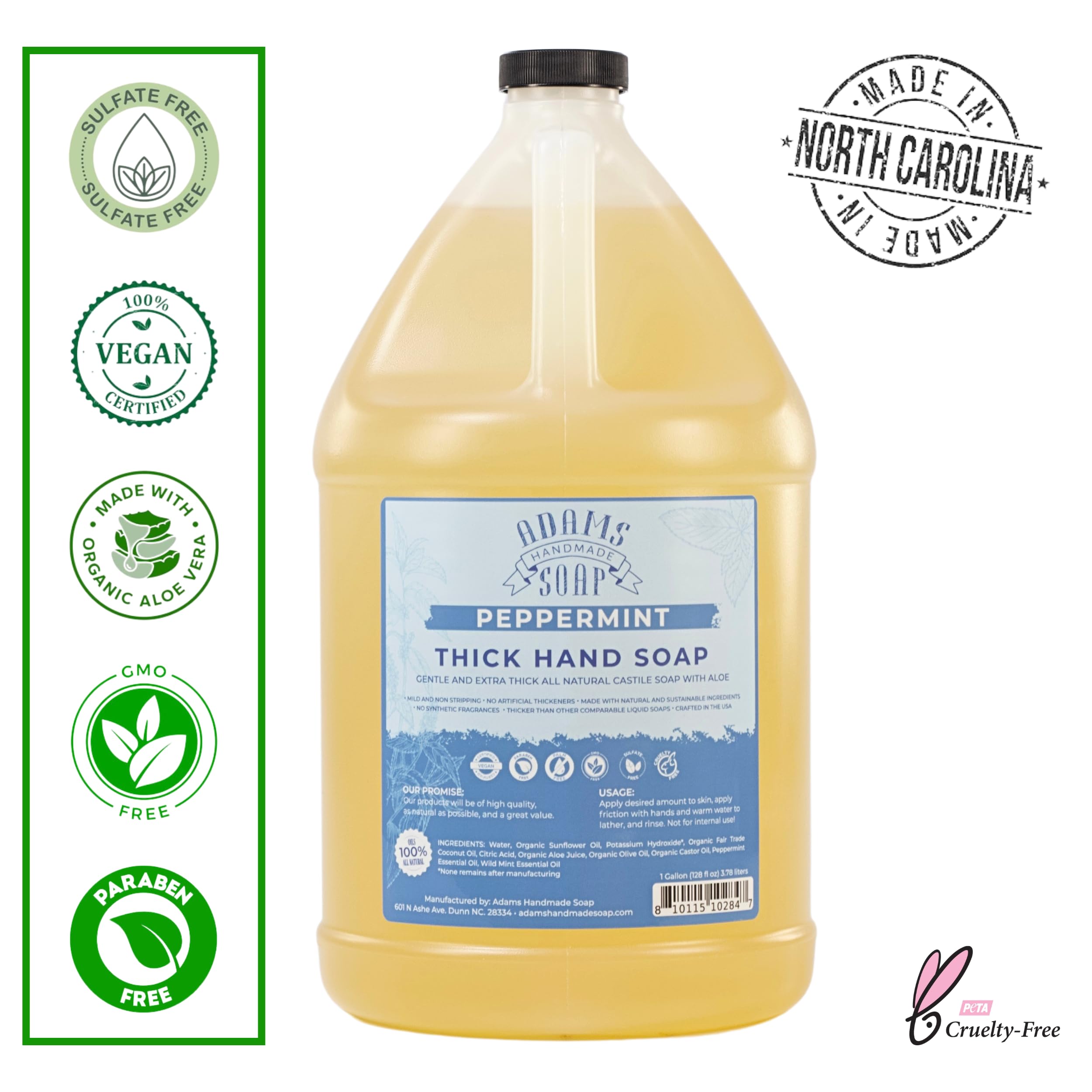 Adams Handmade Soap Peppermint Castile refill jug provides economical, long-lasting cleaning.