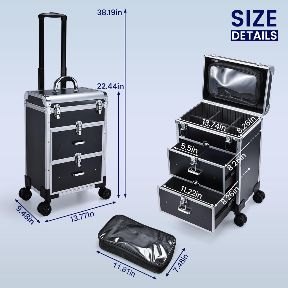 Adazzo lockable three-layer design keeps cosmetics safe during outdoor shoots.