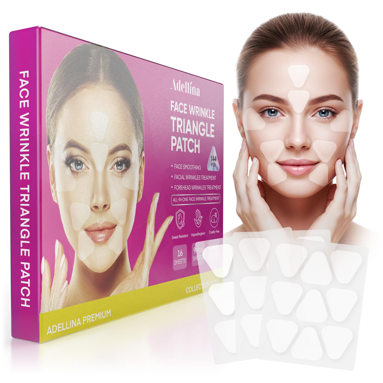 Adellina anti-wrinkle patches on forehead for overnight smoothing