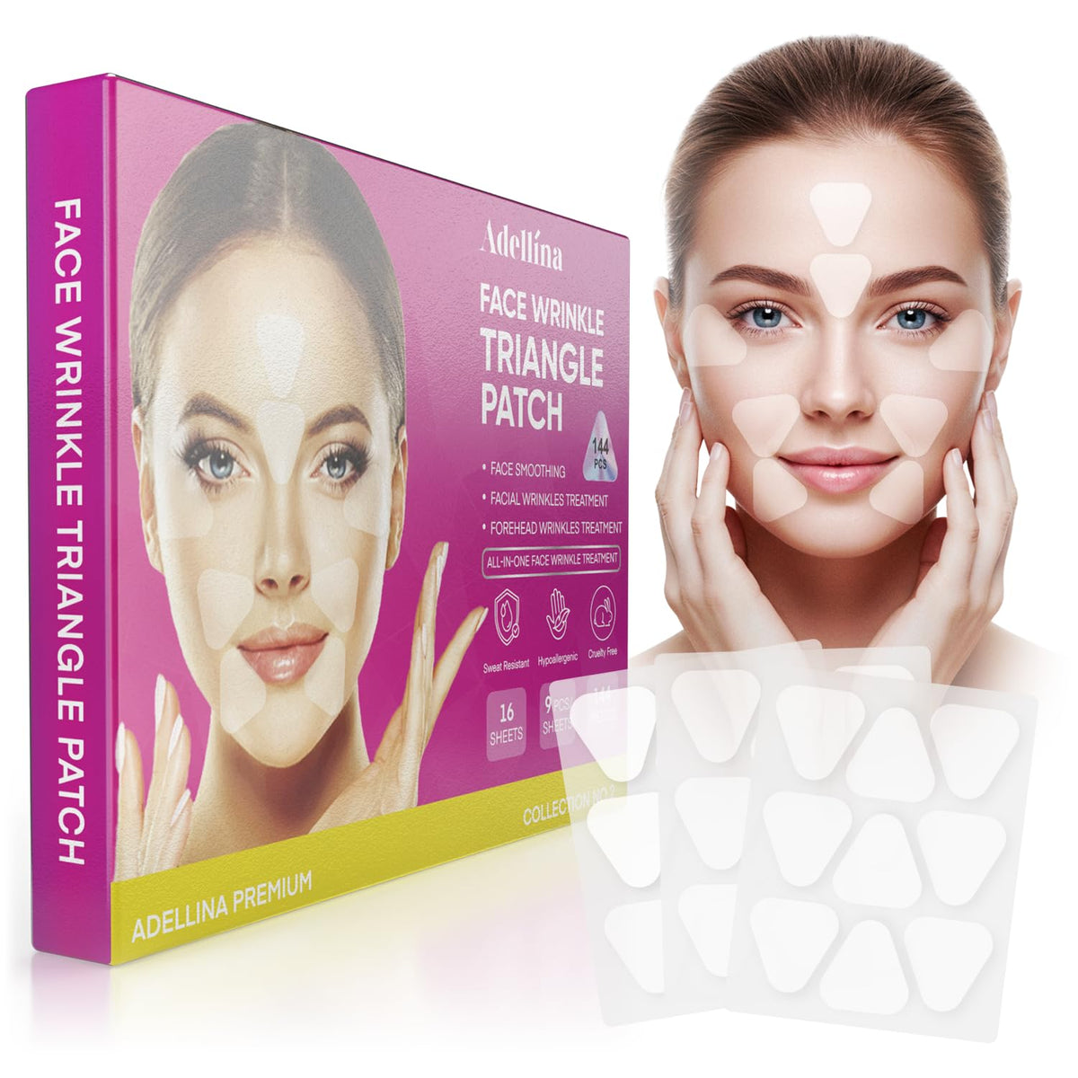 Adellina anti-wrinkle patches on forehead for overnight smoothing