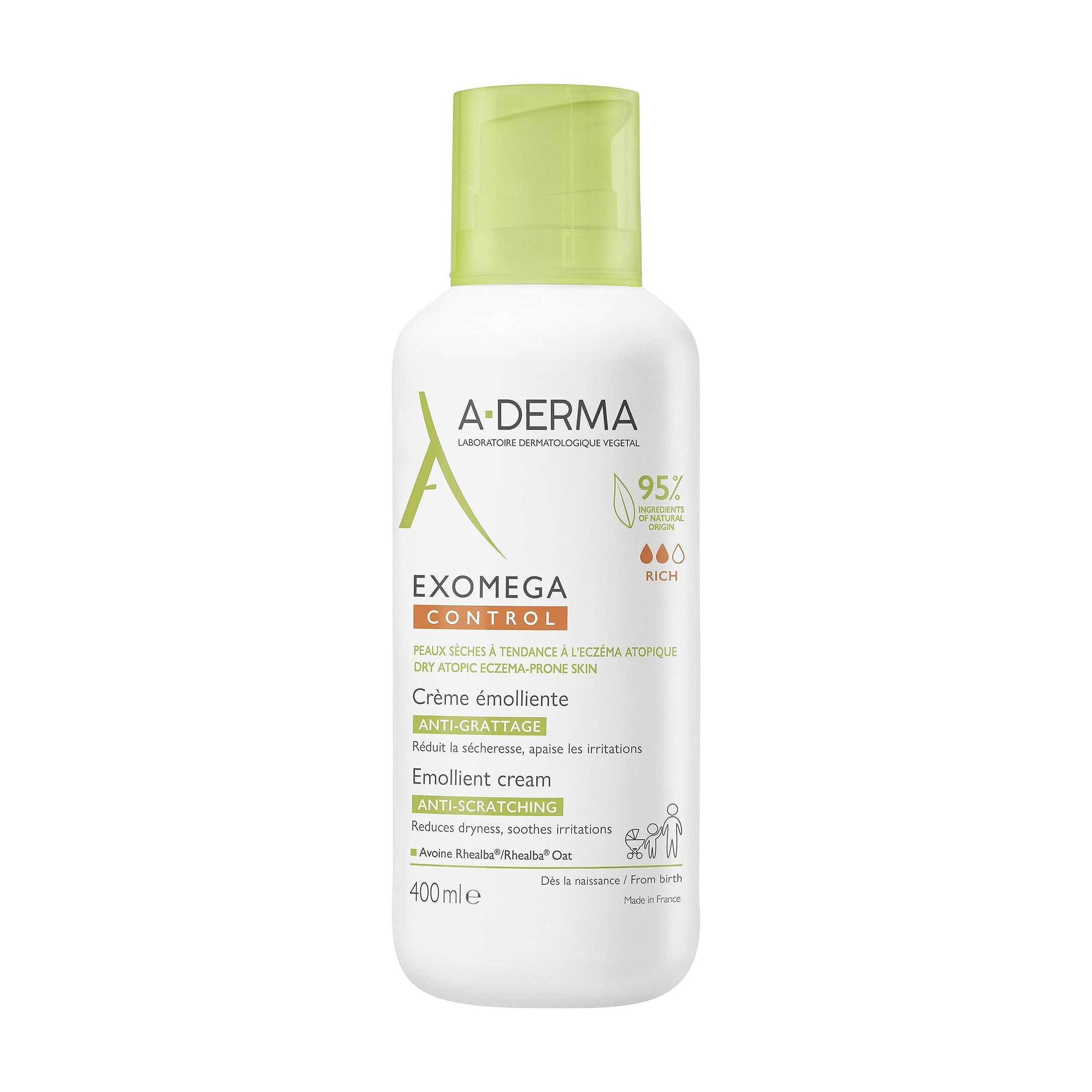 A-Derma Exomega Cream 400ml bottle offers soothing relief for irritated skin.