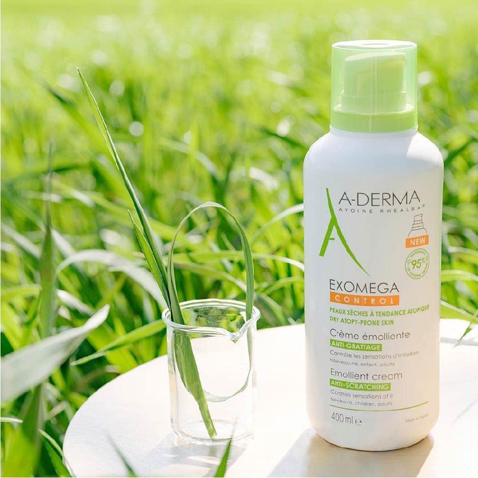 A-Derma Exomega Cream texture swirl shows rich, non-greasy hydration for daily use.