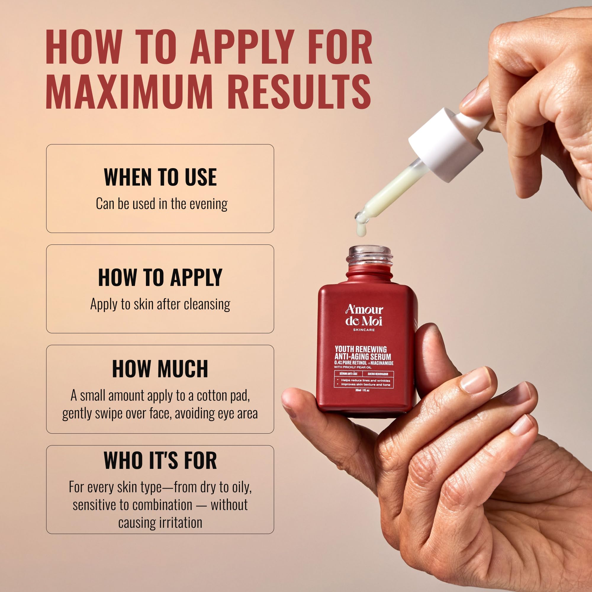 Amour De Moi ADM retinol serum packaging box emphasizes eco-friendly glass