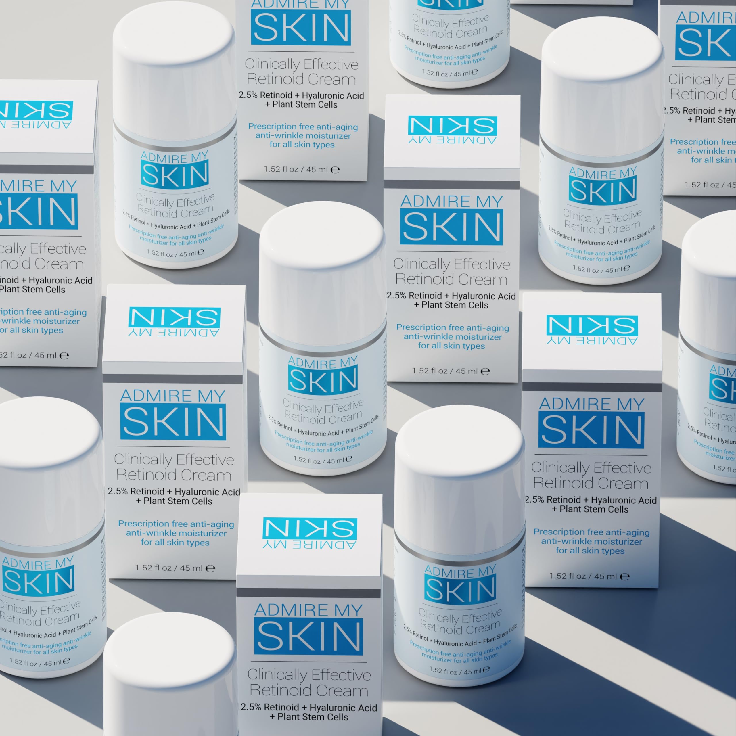 Admire My Skin Potent Retinoid Cream packaging shown on a clean vanity for daily use