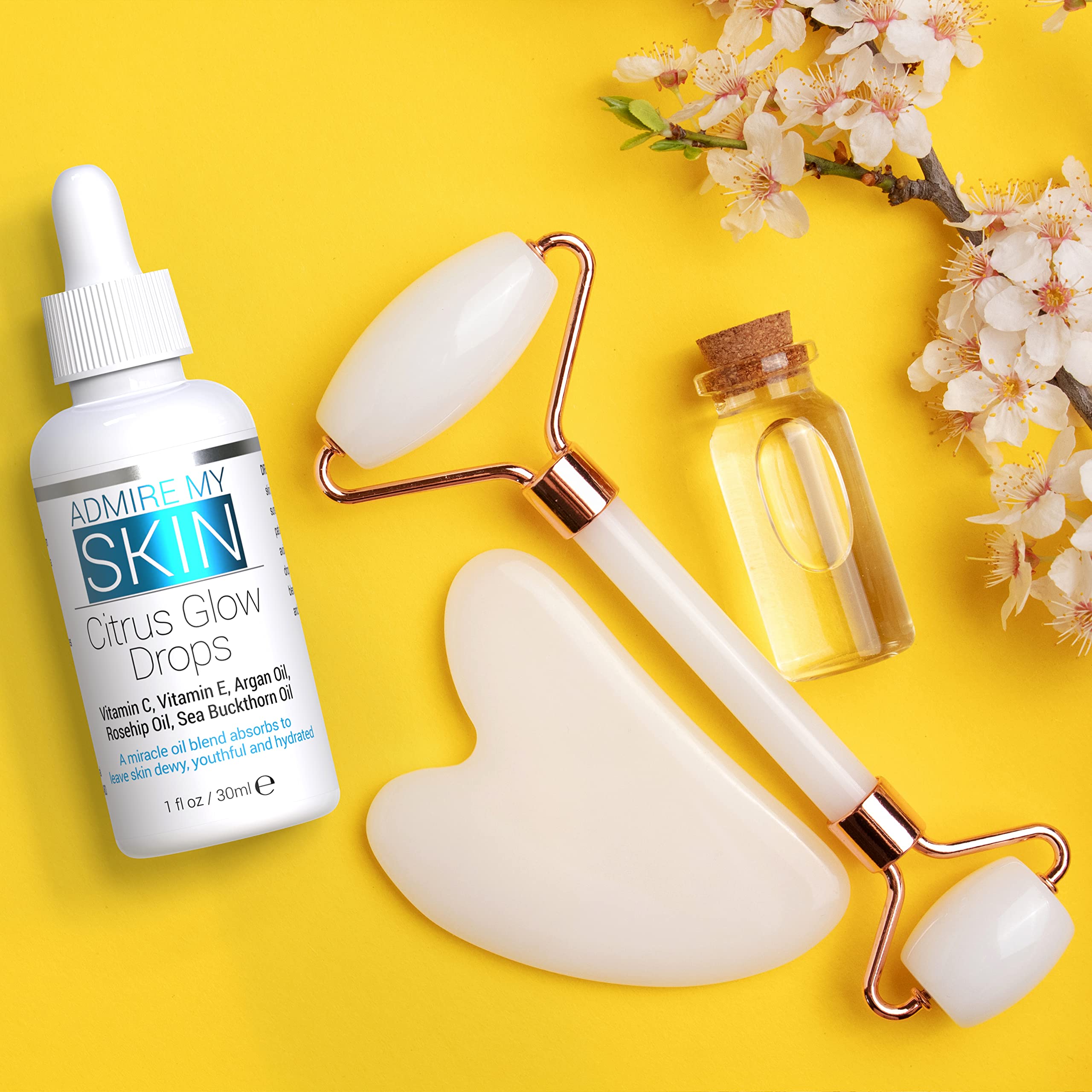 Admire My Skin Vitamin C Gua Sha Oil argan oil pour demonstrates smooth absorption.