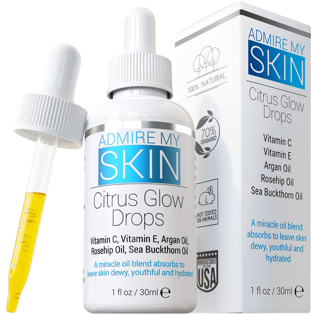 Admire My Skin Vitamin C Gua Sha Oil bottle close-up highlighting glow-enhancing formula.
