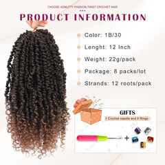 Admutty prelooped passion twist braiding hair 12-inch easy install for quick styles.
