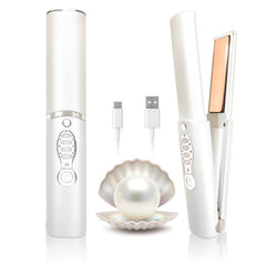ADOBIRD cordless hair flat iron with titanium plates for smooth glide and reduced snag.