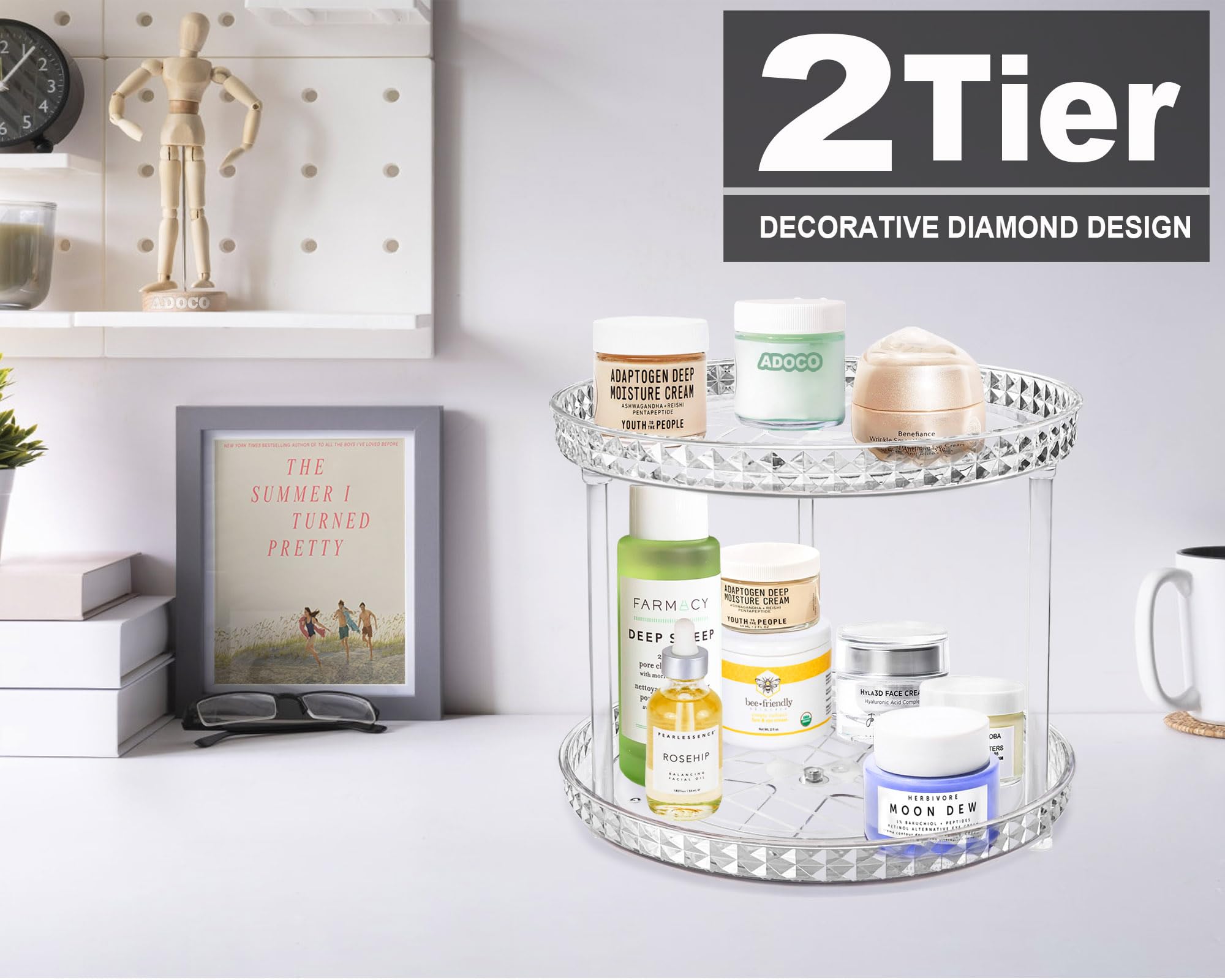 Adoco clear 360 rotation bathroom organizer improves visibility on countertop