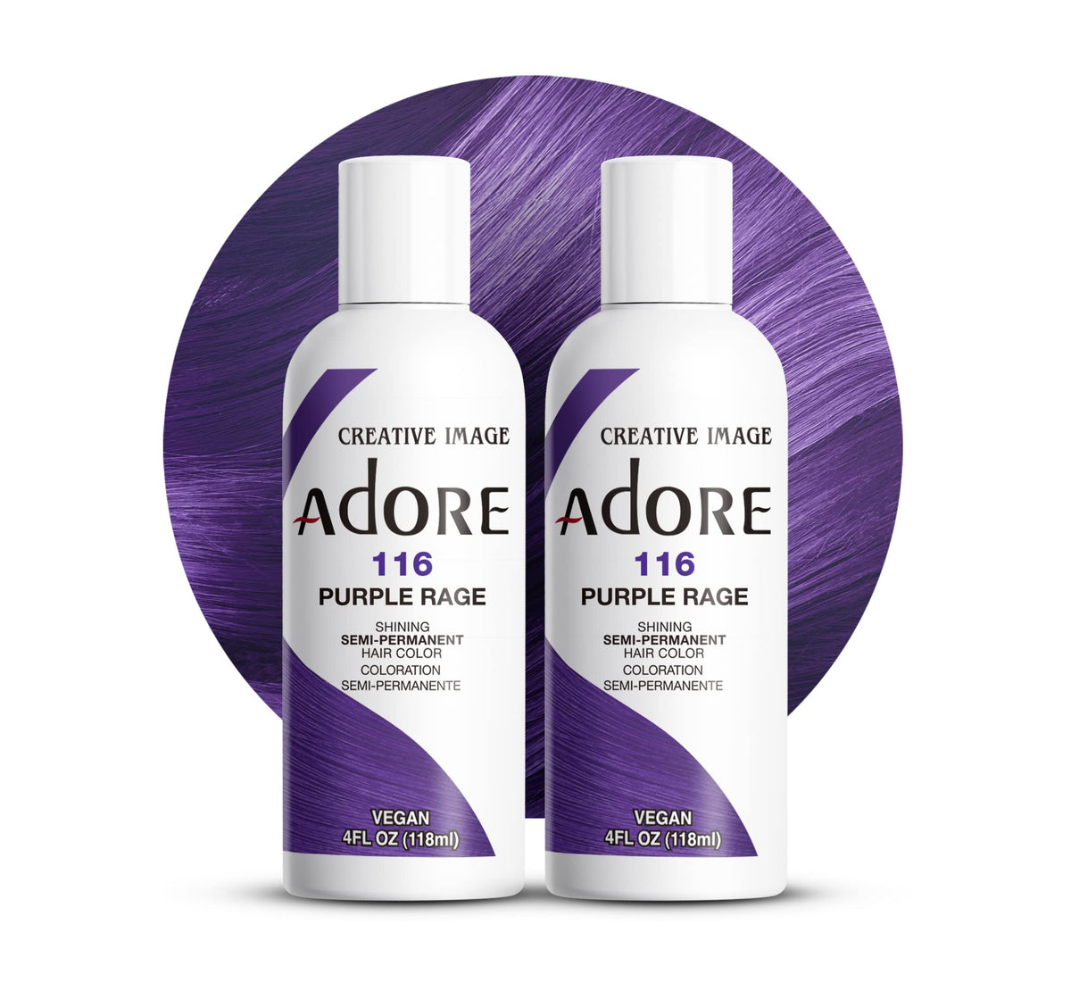 Adore 116 Purple Rage bottle shows bold, long-lasting purple color.