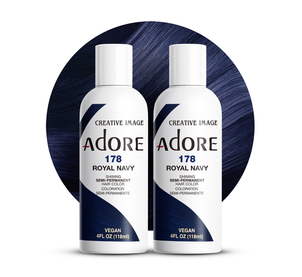 Adore 178 Royal Navy bottle close-up showing vibrant blue color for at-home dyeing