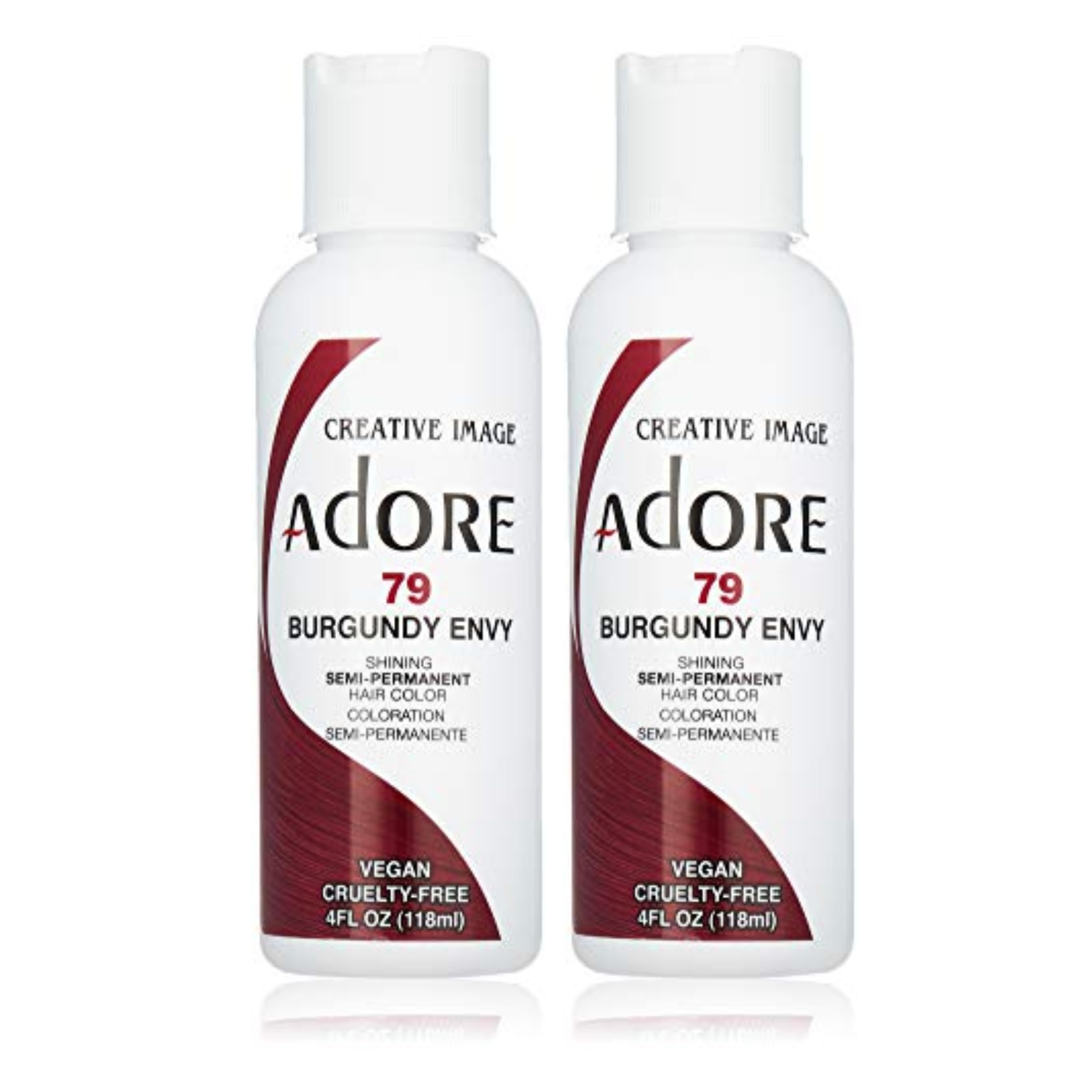 Adore Burgundy Envy dye bottle with rich color swatch for bold, long-lasting results.