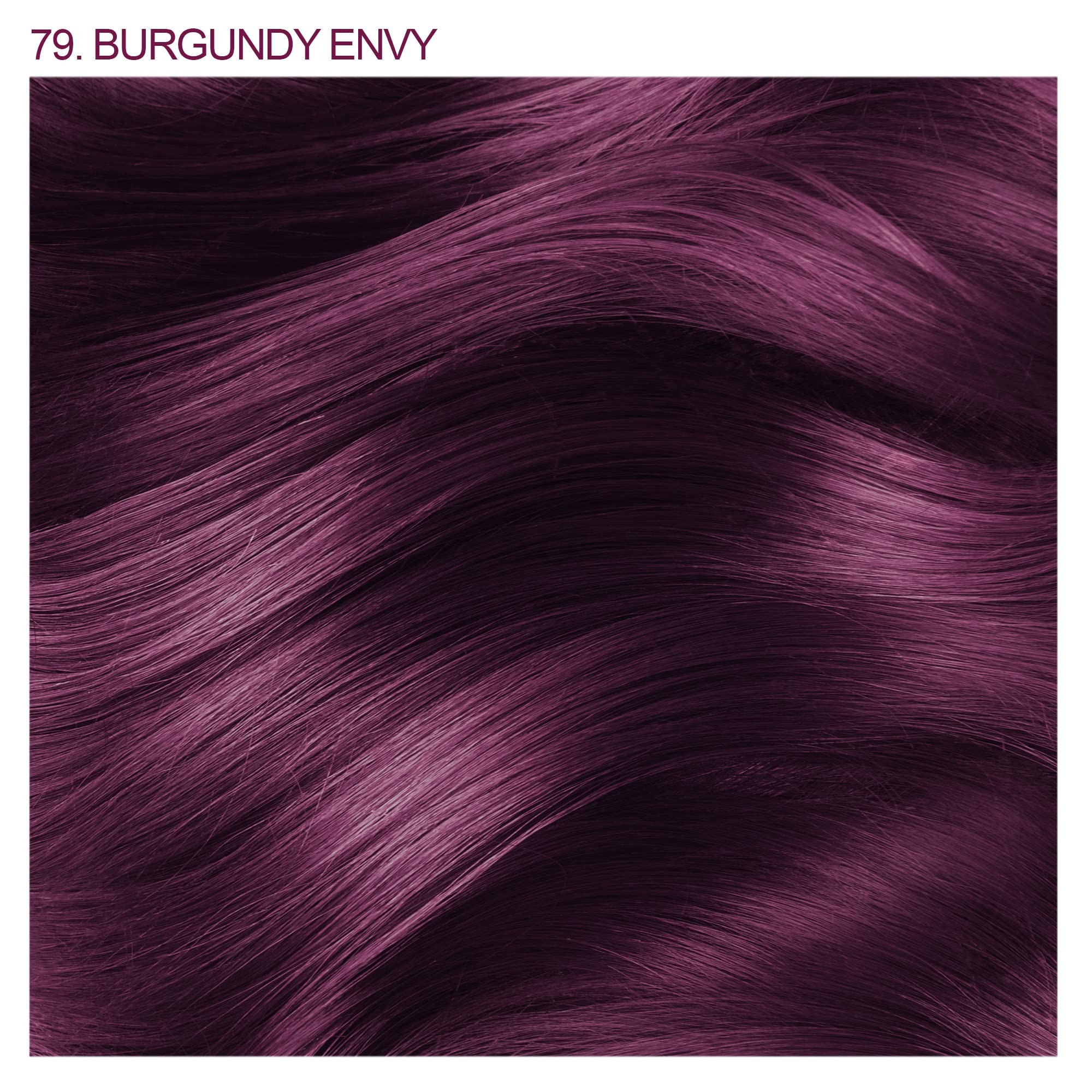 Adore Burgundy Envy swatch displays vibrant red shade on hair-like texture for reference.