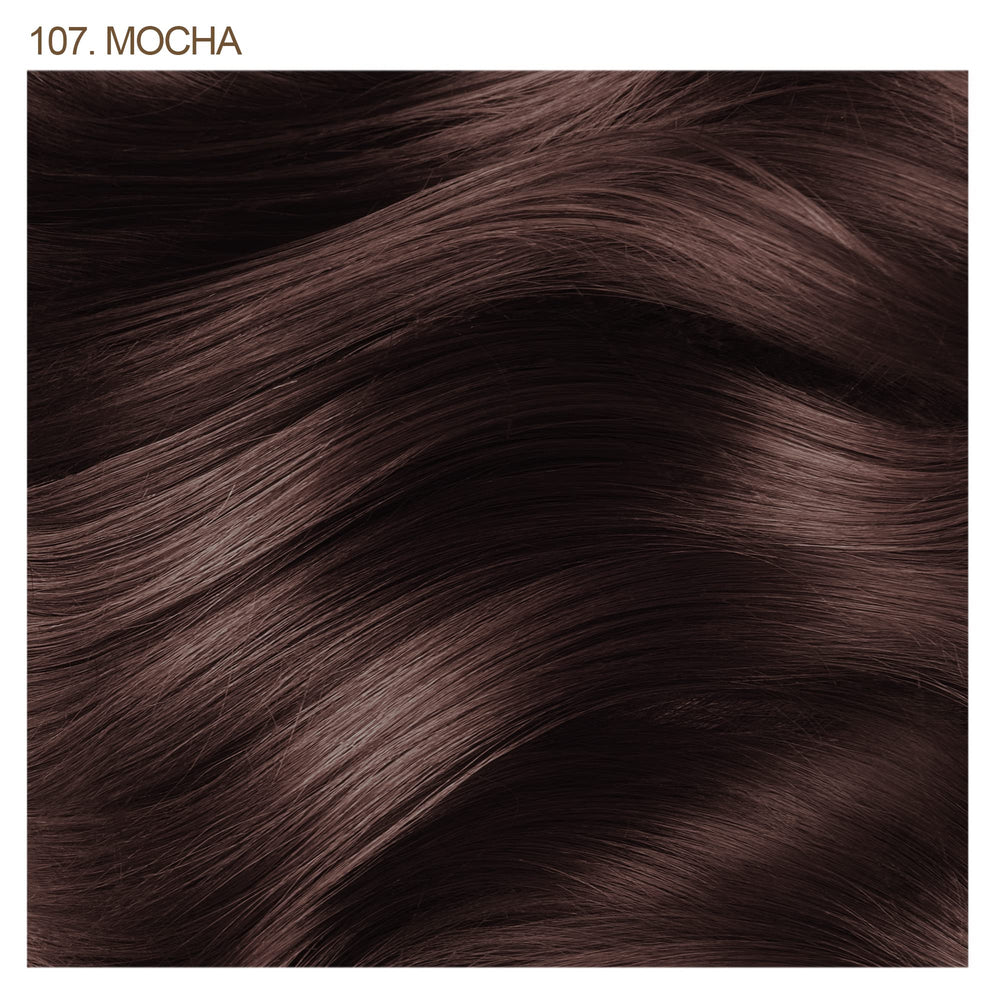 Adore 107 Mocha dye dispense shows easy at-home application and even coverage.