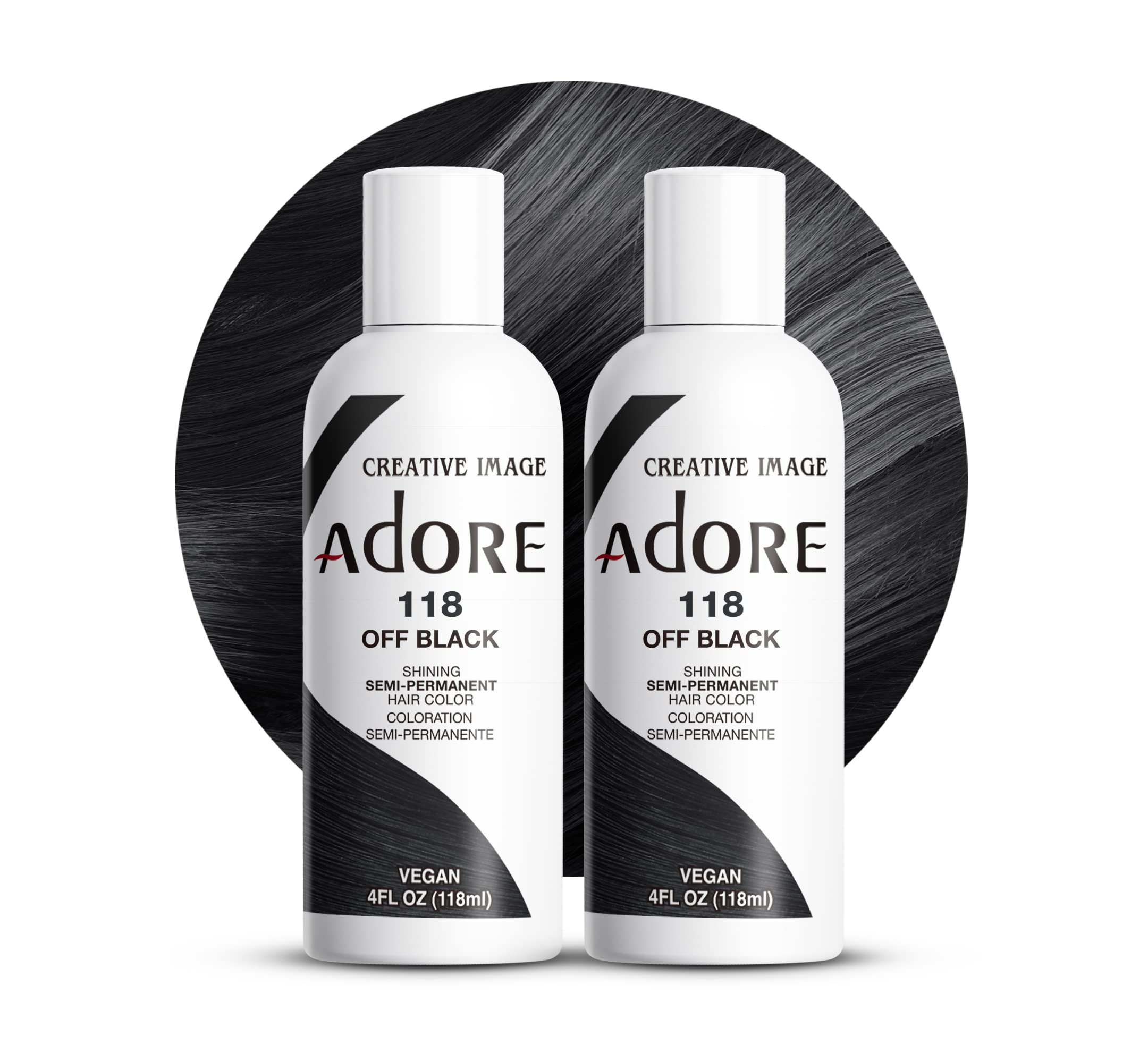 Adore 118 Off Black bottle with bold pigment for long-lasting color.