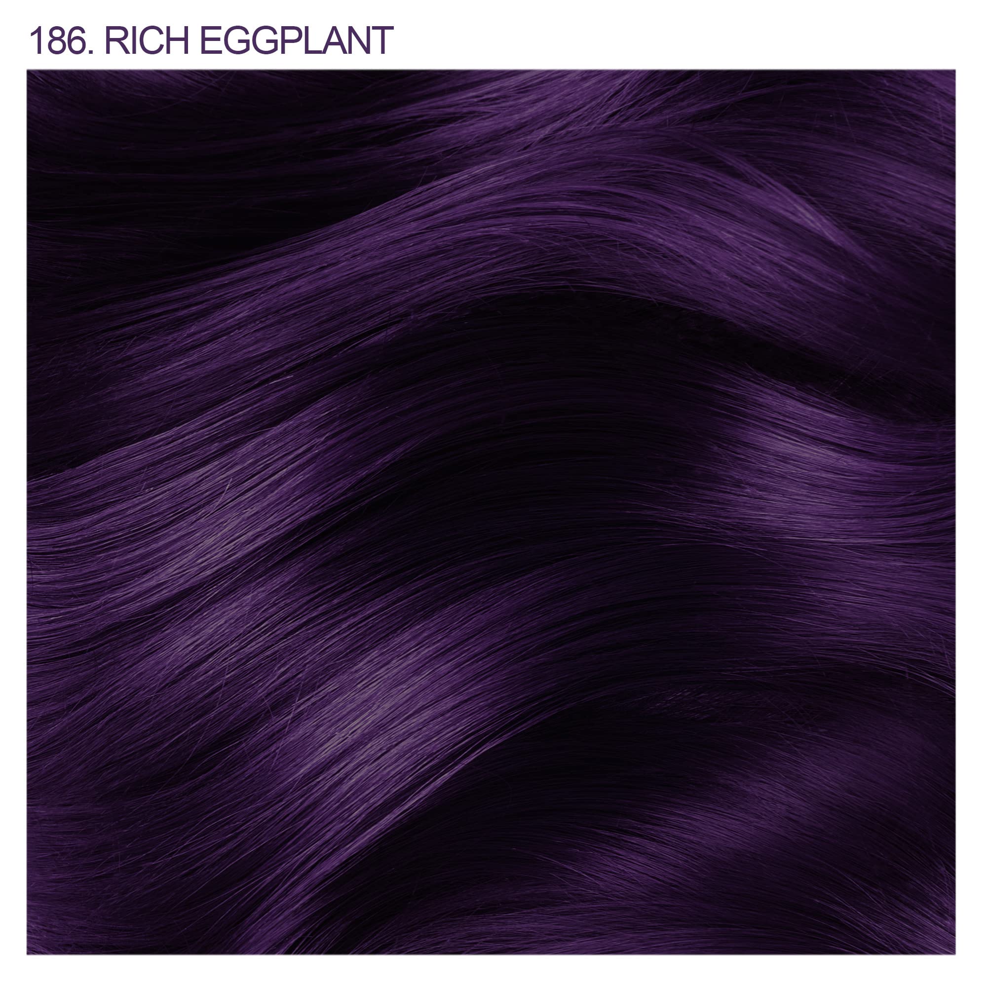 Adore eggplant swatches reveal rich purple tones for testing before application.