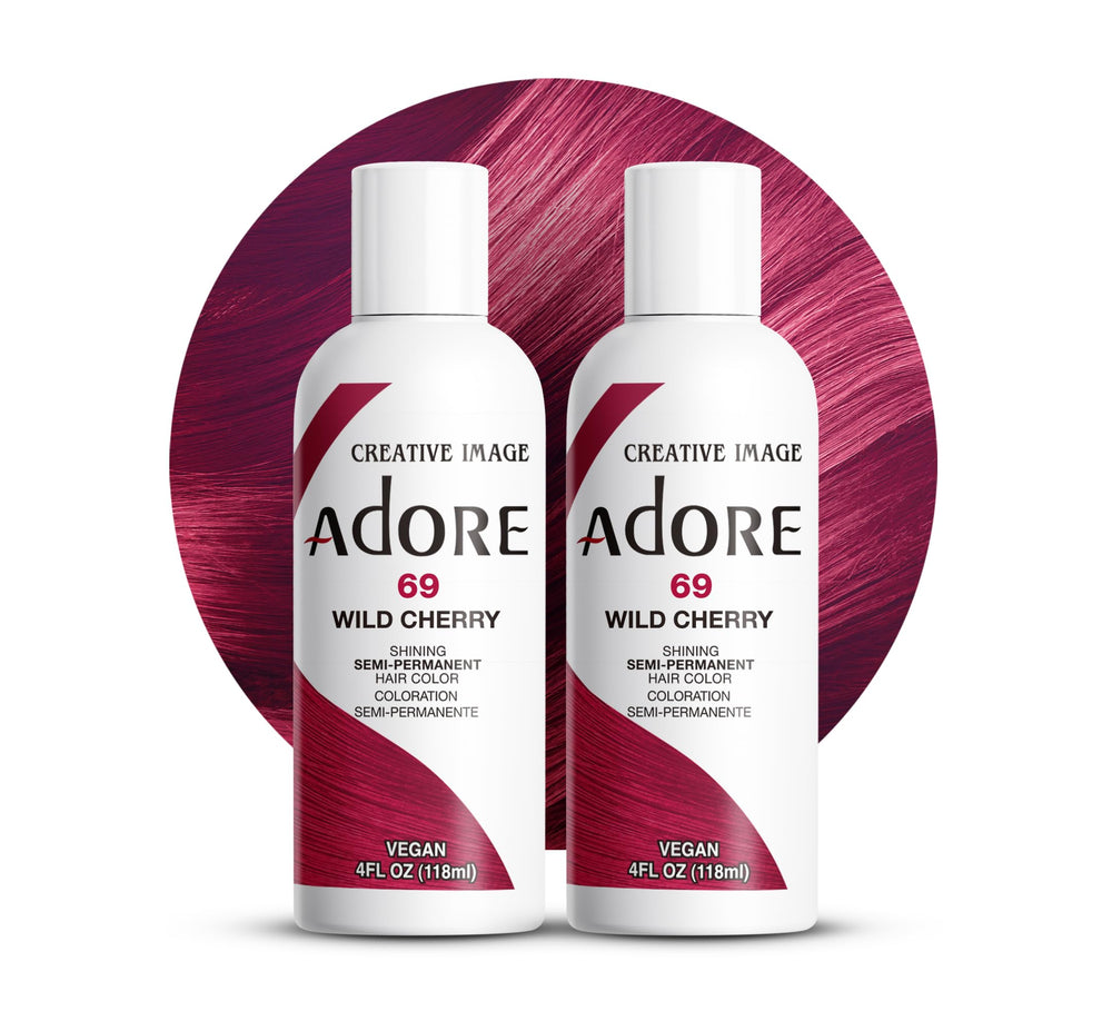 Adore Wild Cherry bottle pour reveals vibrant shade for easy home dyeing.