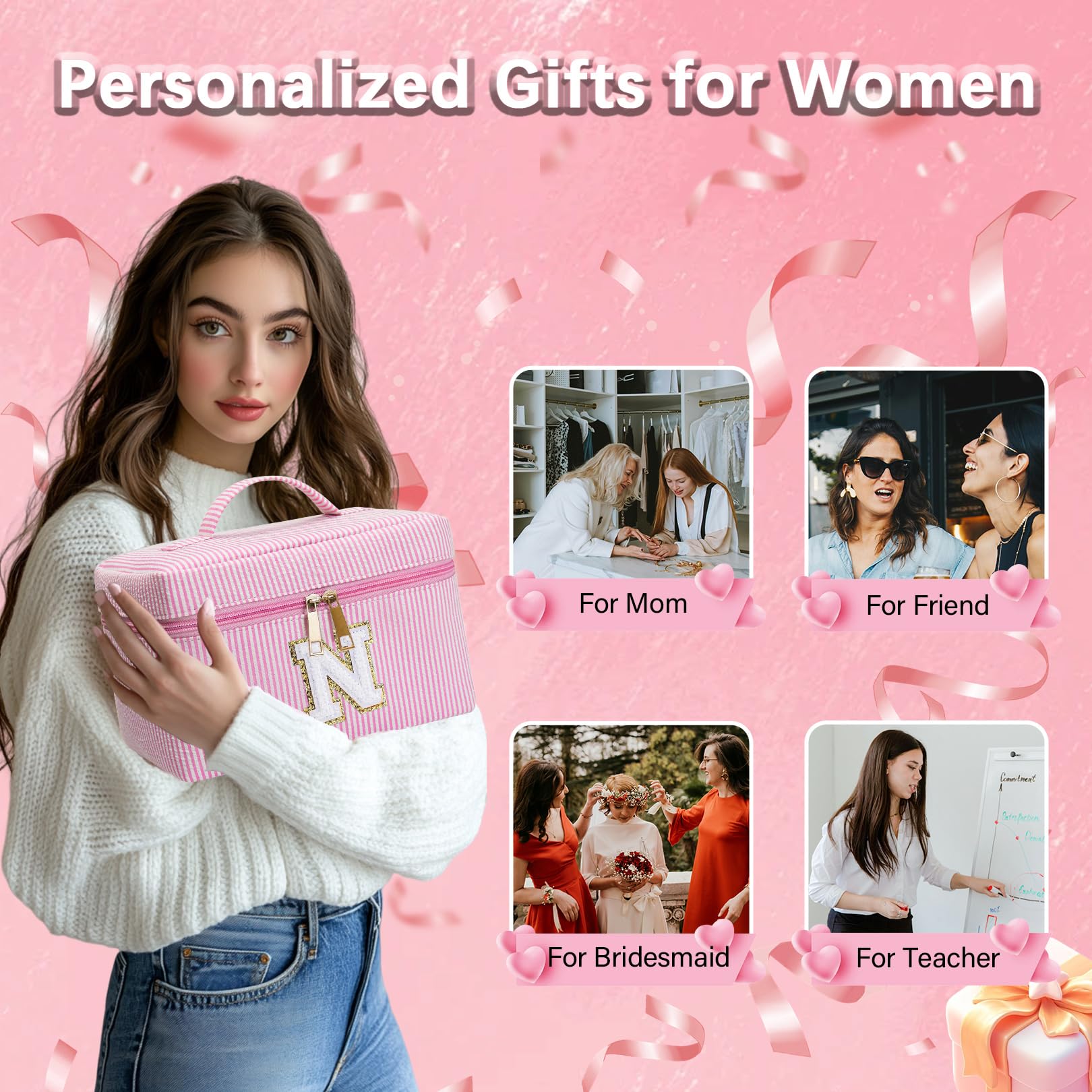Adoryoung monogram makeup bag interior offers organized compartments for cosmetics.