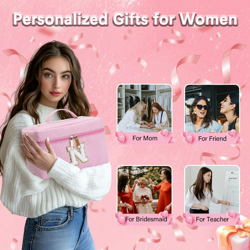 Adoryoung monogram makeup bag interior offers organized compartments for cosmetics.