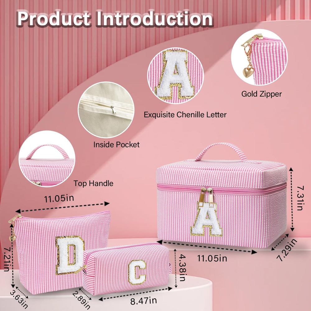 Adoryoung monogram makeup bag large size with 11.05x7.31x7.29 inch dimensions.