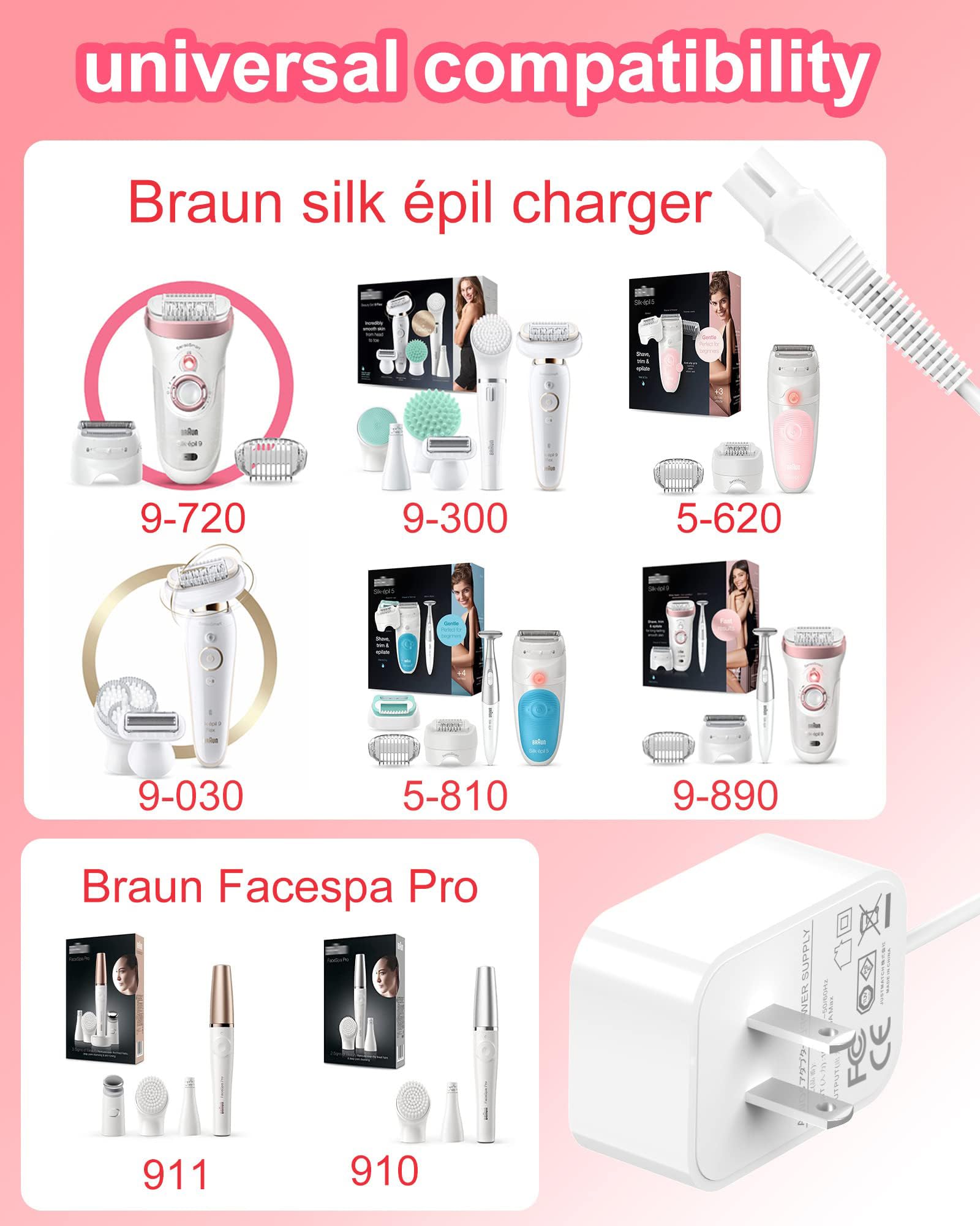 ADRICY Braun Face Epilator Facespa Pro charger demonstrates versatile compatibility for smooth routines