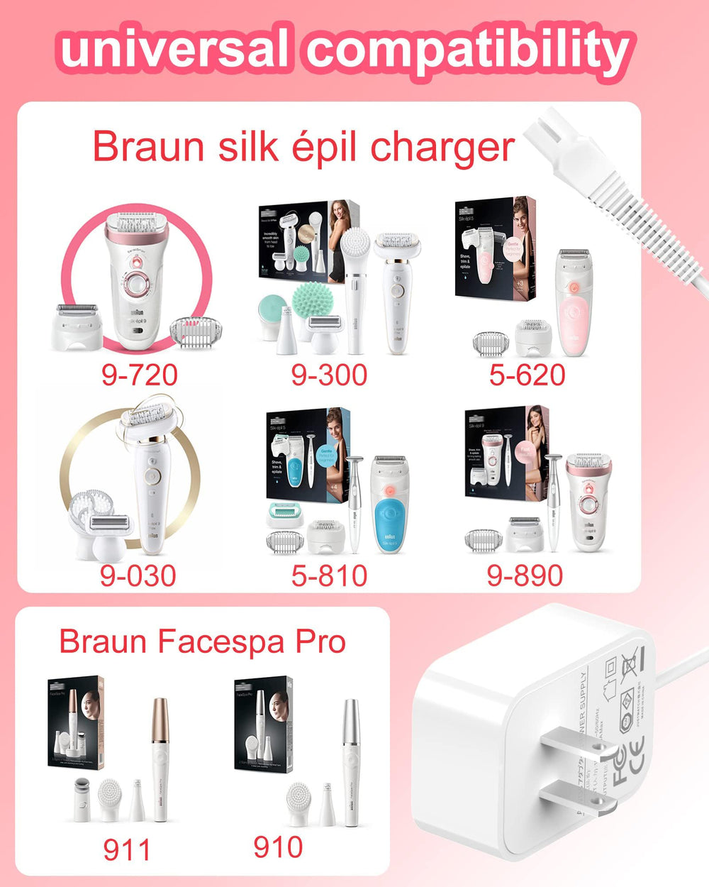 ADRICY Braun Face Epilator Facespa Pro charger demonstrates versatile compatibility for smooth routines