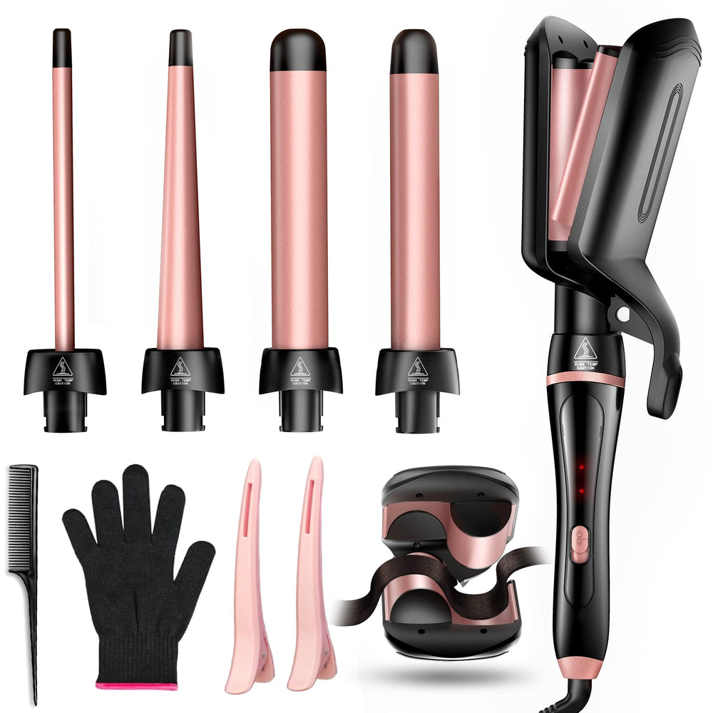 Aduarjo 5-in-1 curling iron full set shows versatile styling options for all hair types.