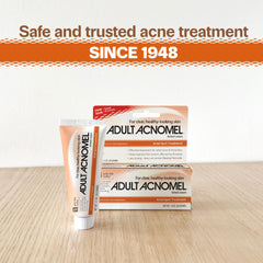 Adult Acnomel bottle and tube display for daily skincare routine.