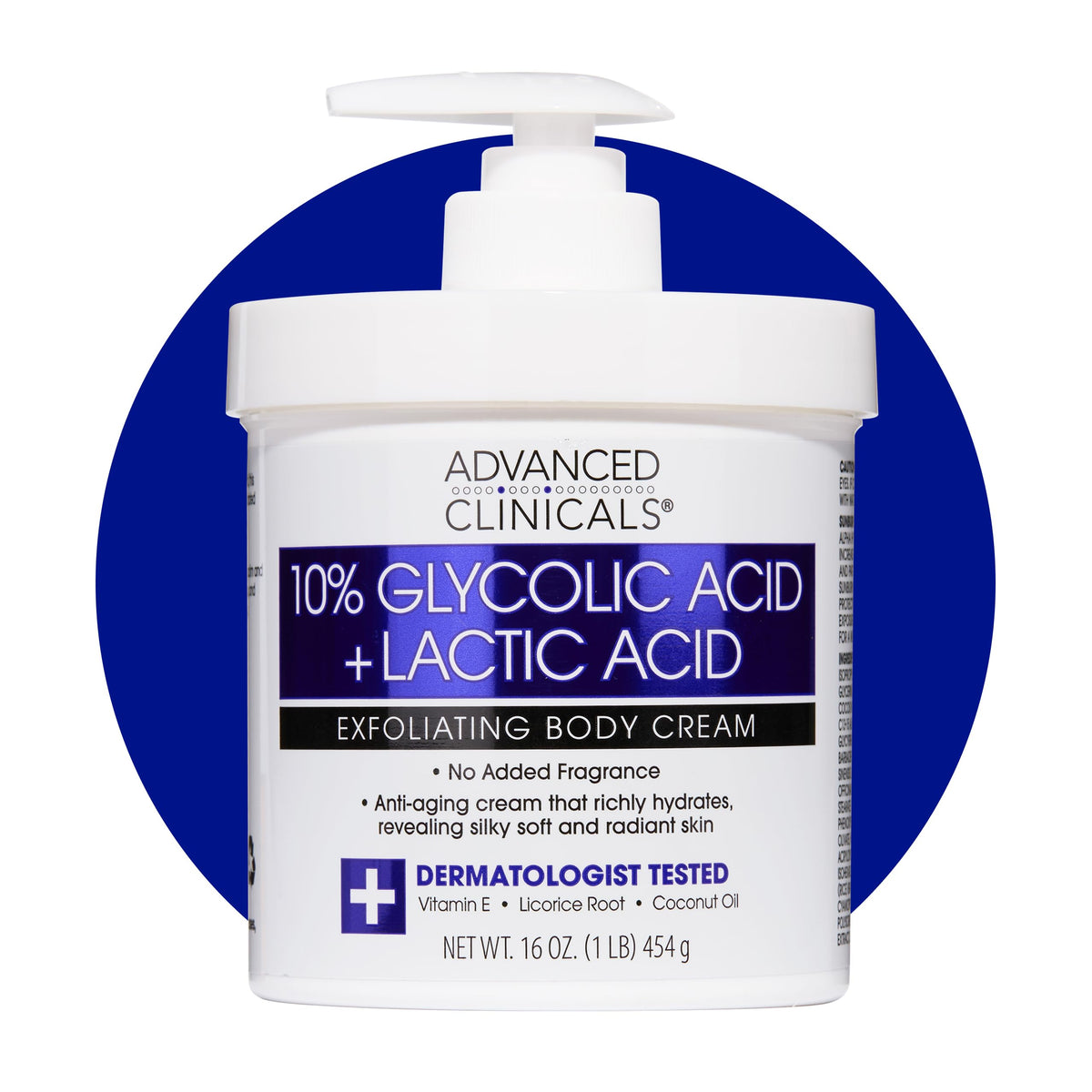 Advanced Clinicals 10% glycolic + lactic acid lotion bottle for smoother skin
