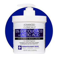 Advanced Clinicals 10% glycolic + lactic acid lotion bottle for smoother skin