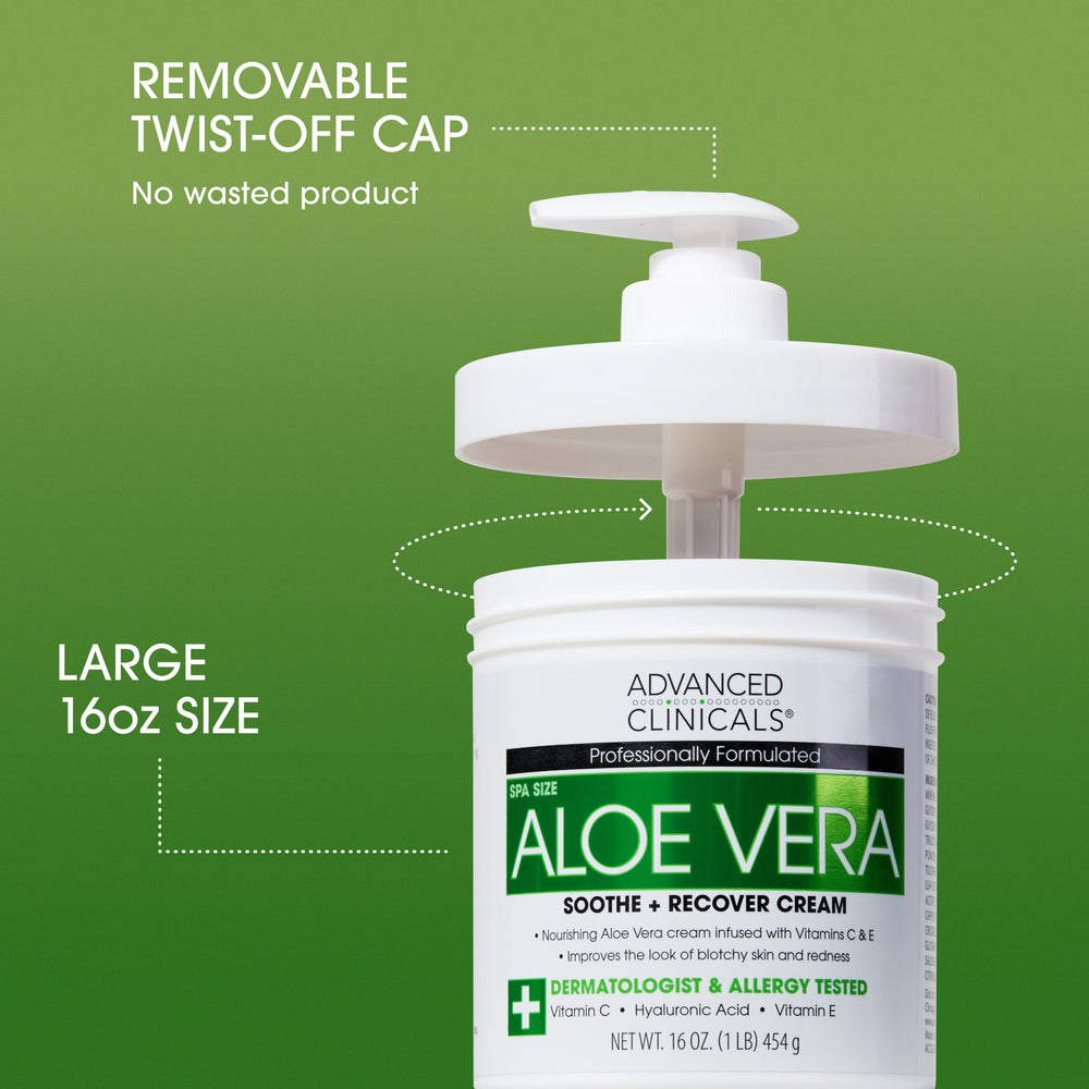 Advanced Clinicals Aloe Vera Lotion olive oil and hyaluronic acid ingredients illustration