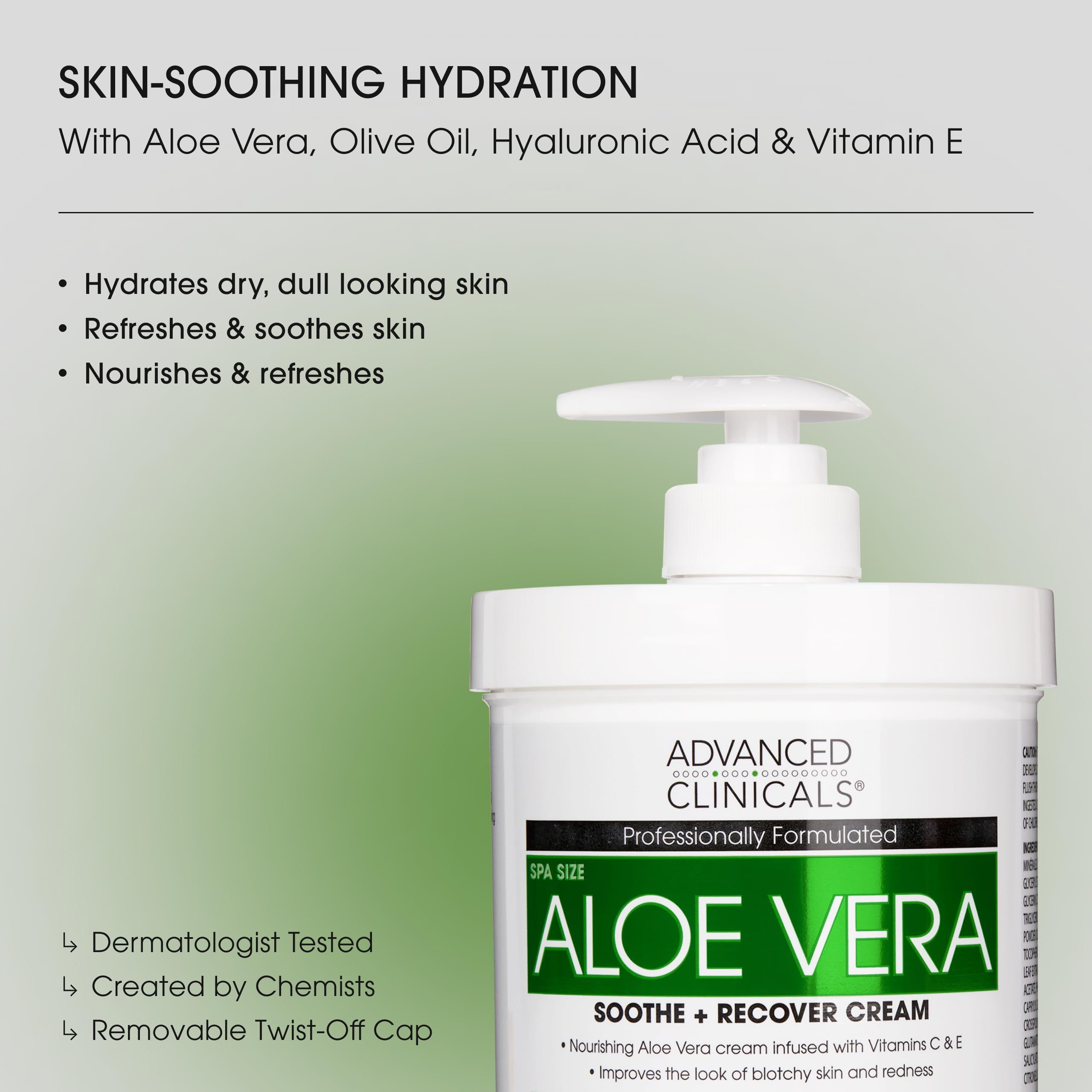 Advanced Clinicals Aloe Vera Lotion pump image shows easy, mess-free application for all-over moisture