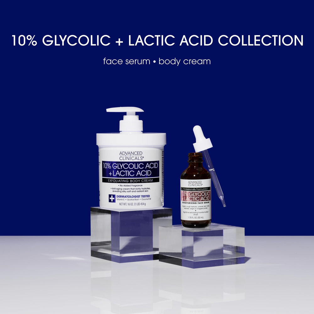 Advanced Clinicals bottle and jar arrangement illustrating all-over body exfoliation