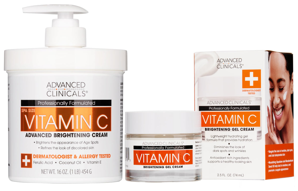 Advanced Clinicals brightening body cream pump—radiant hydration for dull skin