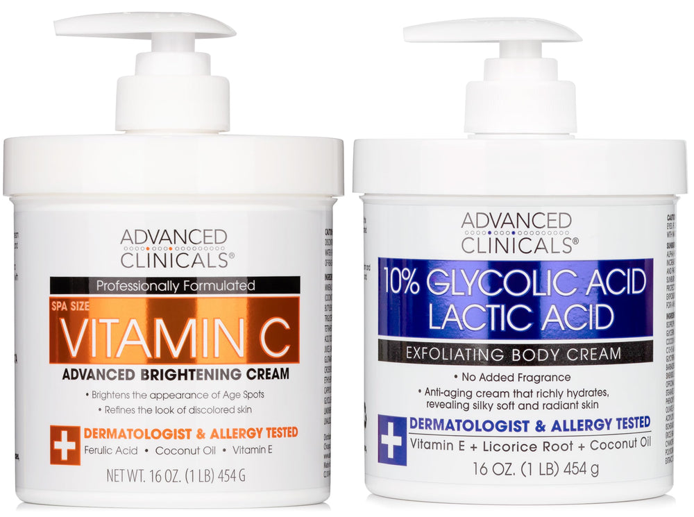 Advanced Clinicals Brightening Vitamin C Body Cream bottle delivers hydration and glow.