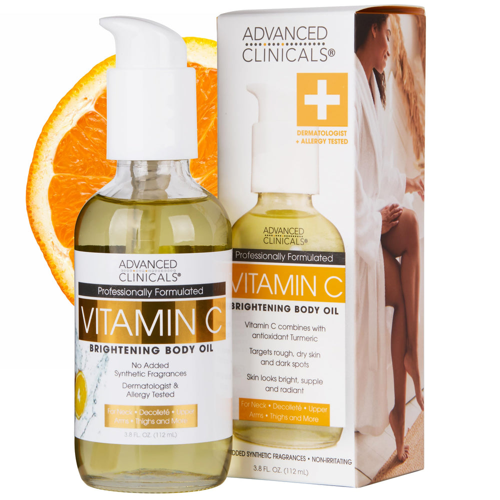 Advanced Clinicals Brightening Vitamin C Body Oil bottle for daily glow