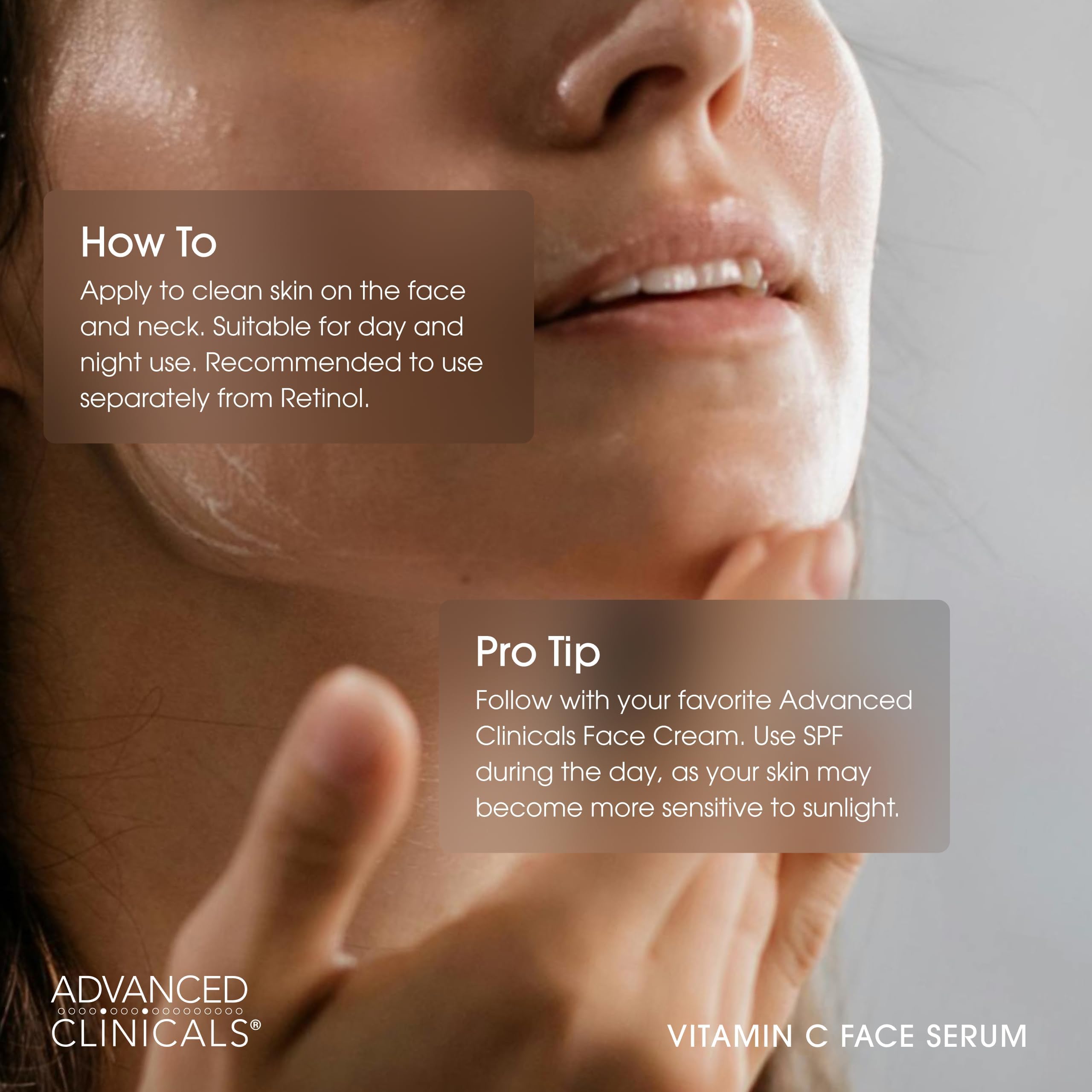 Advanced Clinicals Vitamin C Eye Serum applied near eyes for refreshed brightness.