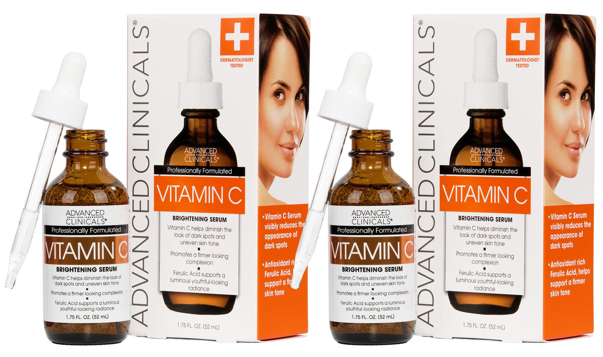 Advanced Clinicals Brightening Vitamin C Serum bottle shown for radiant-looking skin.