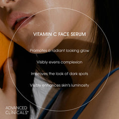 Advanced Clinicals Brightening Vitamin C Serum dropper releasing a glow-enhancing drop.