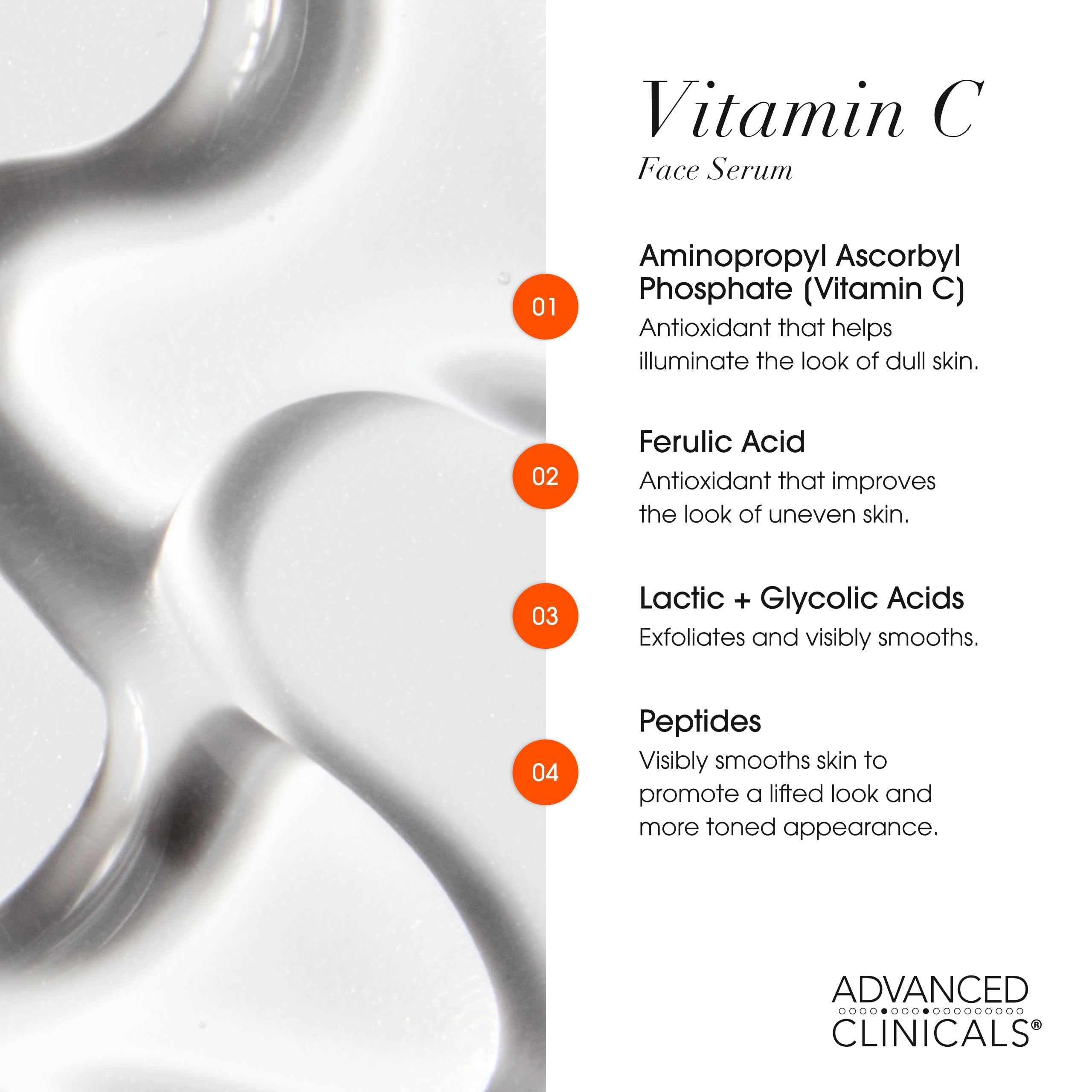 Advanced Clinicals Brightening Vitamin C Serum applied to face for luminous radiance.