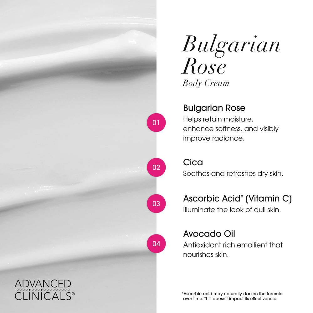 Advanced Clinicals Bulgarian Rose Lotion on neck highlights smoother, more even-looking skin.