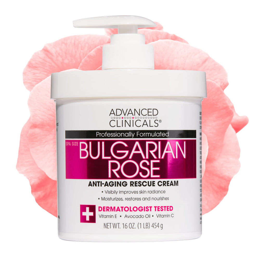 Advanced Clinicals Bulgarian Rose Lotion bottle front shows premium hydration for daily use