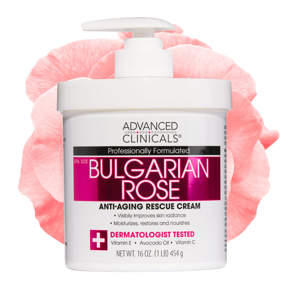 Advanced Clinicals Bulgarian Rose Lotion bottle front shows premium hydration for daily use