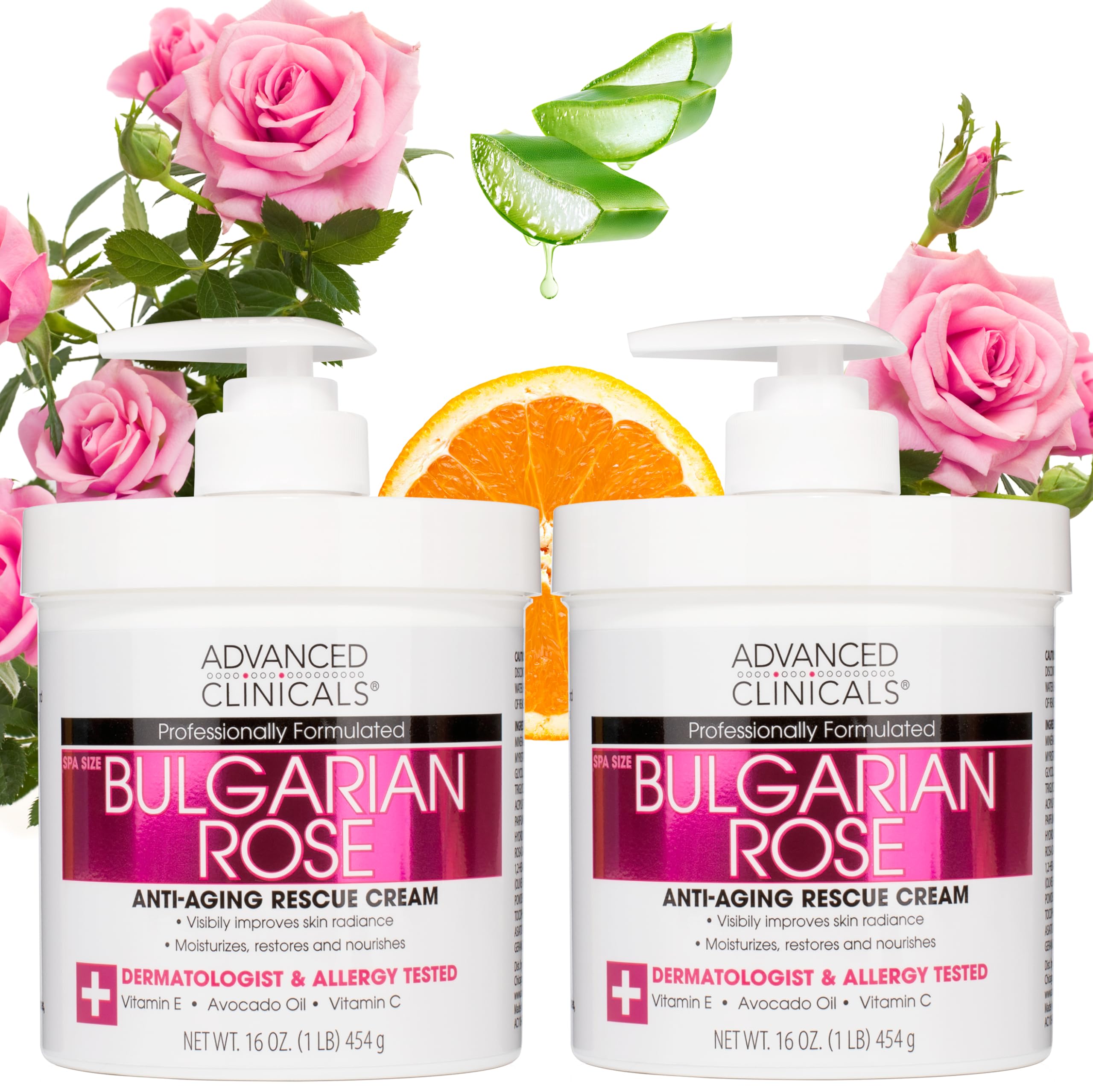 Advanced Clinicals Bulgarian Rose Lotion bottle shows velvety hydration for aging skin.