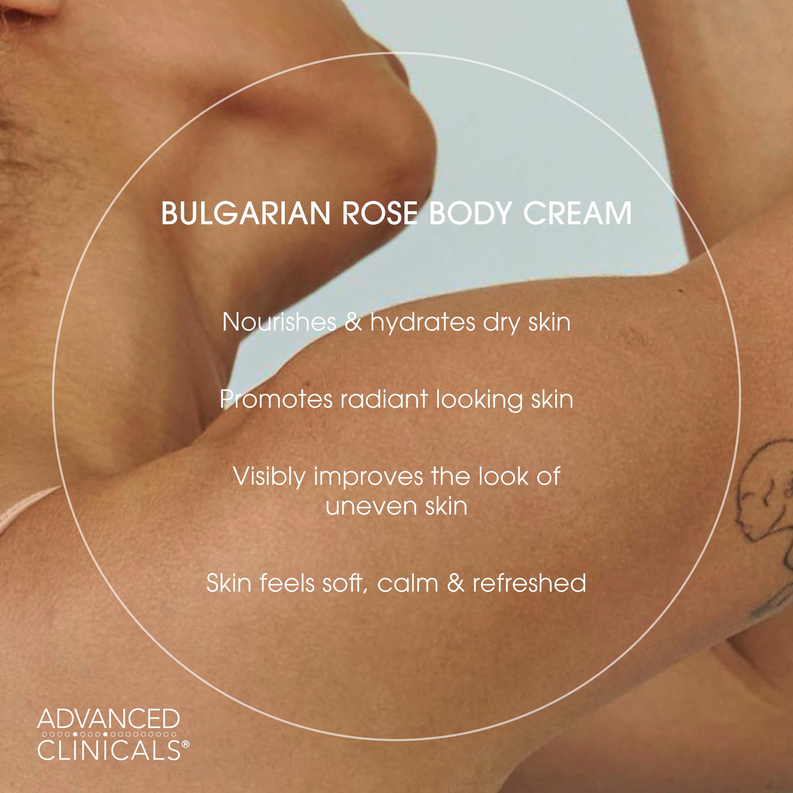 Advanced Clinicals Bulgarian Rose Lotion close-up jar emphasizes creamy, luxurious texture.