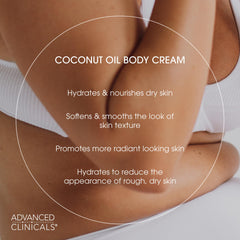 Advanced Clinicals coconut oil body cream application hands demonstrates easy daily use