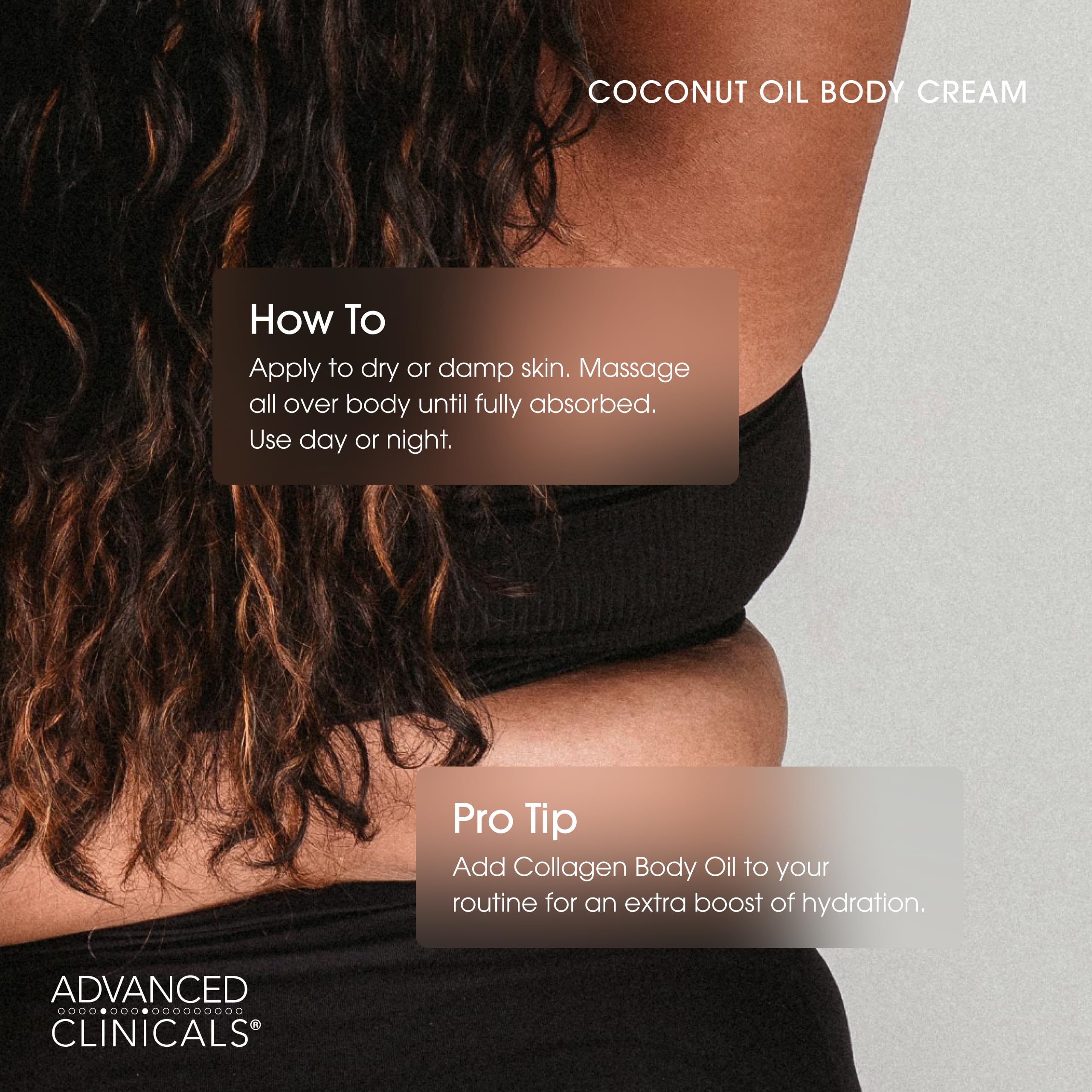 Advanced Clinicals coconut oil body cream ingredients coconut oil highlight nourishing blend