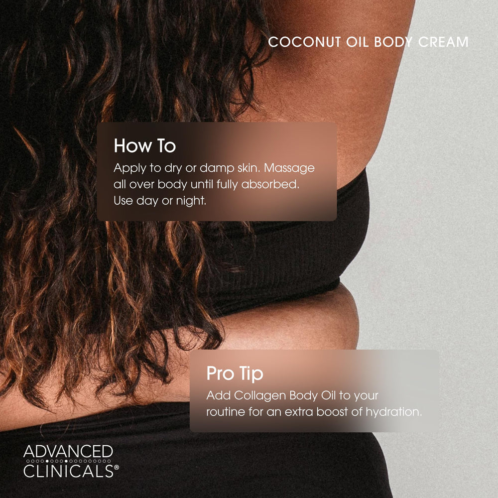 Advanced Clinicals coconut oil body cream ingredients coconut oil highlight nourishing blend