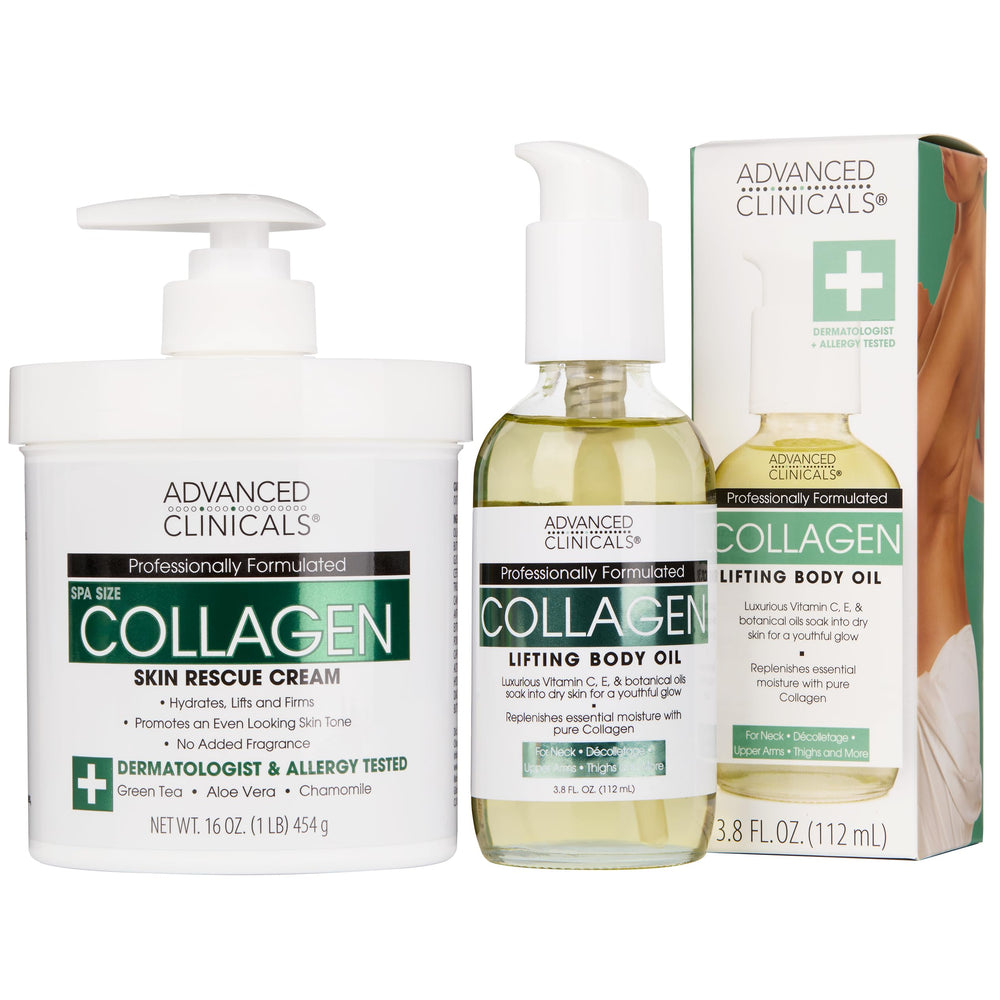 Advanced Clinicals collagen body oil bottle showing hydration for dry skin